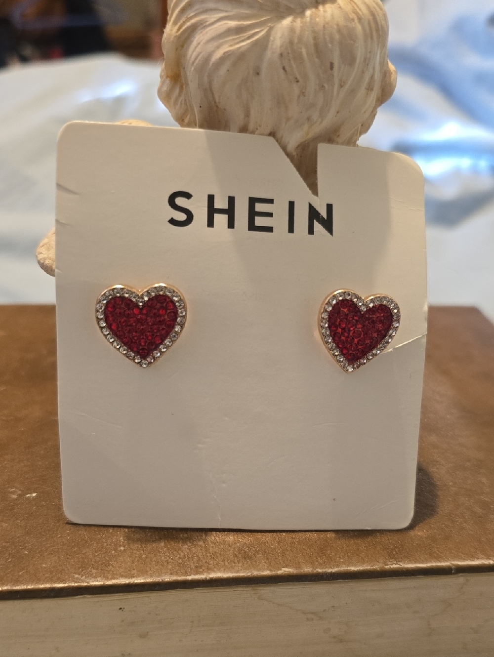 SHEIN Red Heart Crystal Halo Stud Earrings